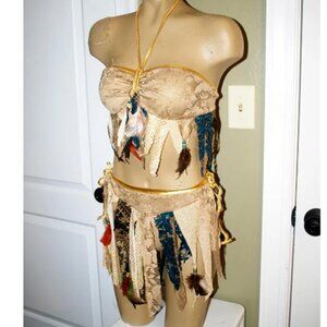 OOAK Woodland fairy costume, Cream + green-gold fae, woodland elf